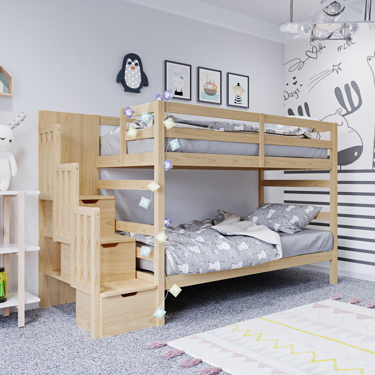 Galla Timber Bunk Bed with Storage Staircase