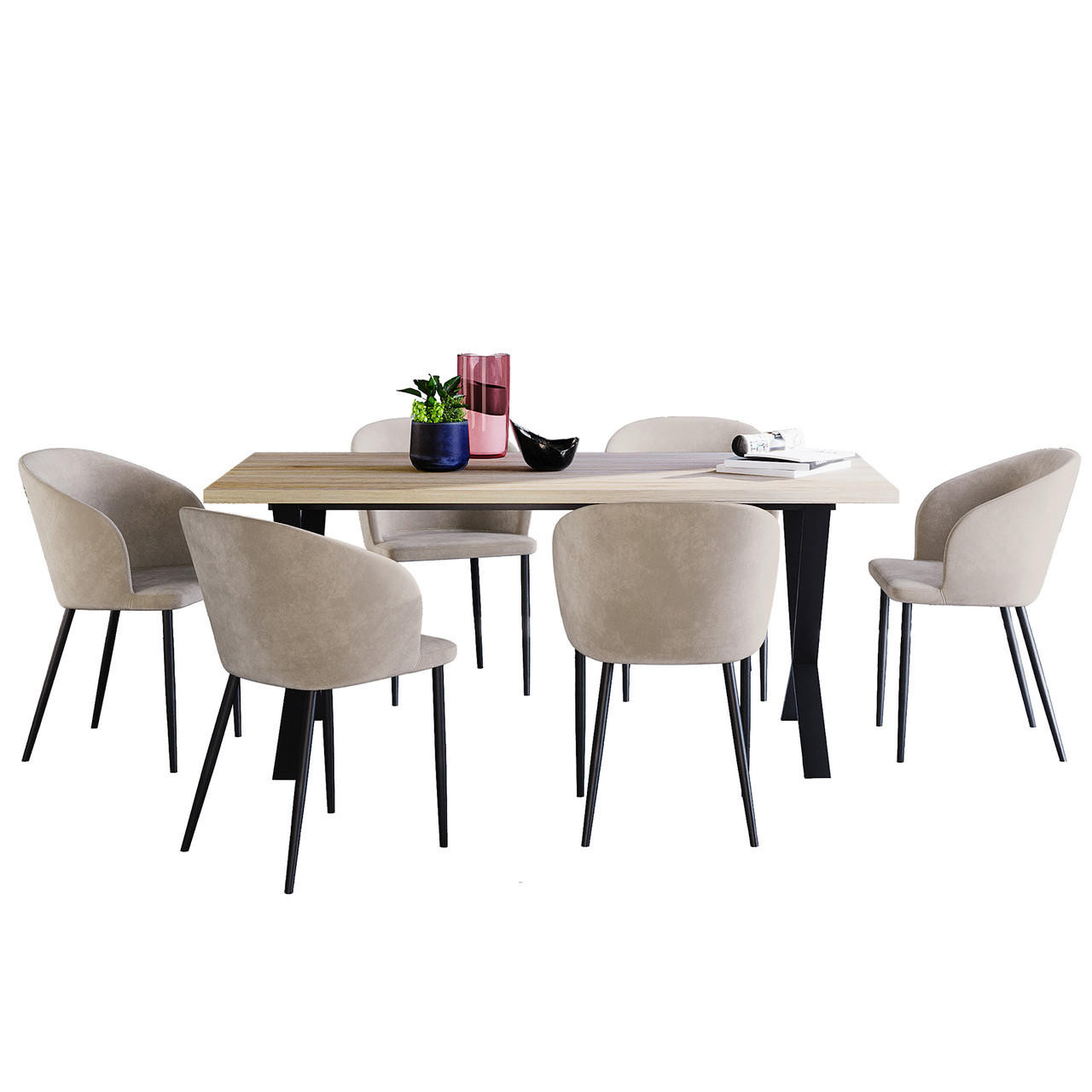 Wesley 180cm Table and 6 Chase Warm Grey Chairs Dining Set