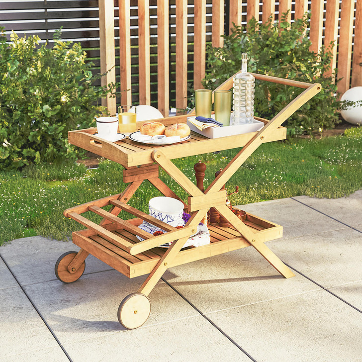 Boca Multi Layered Solid Timber Trolley Table - Natural