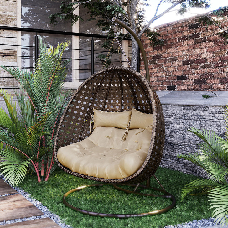 Buena Outdoor PE Wicker Hanging Double Egg Chair